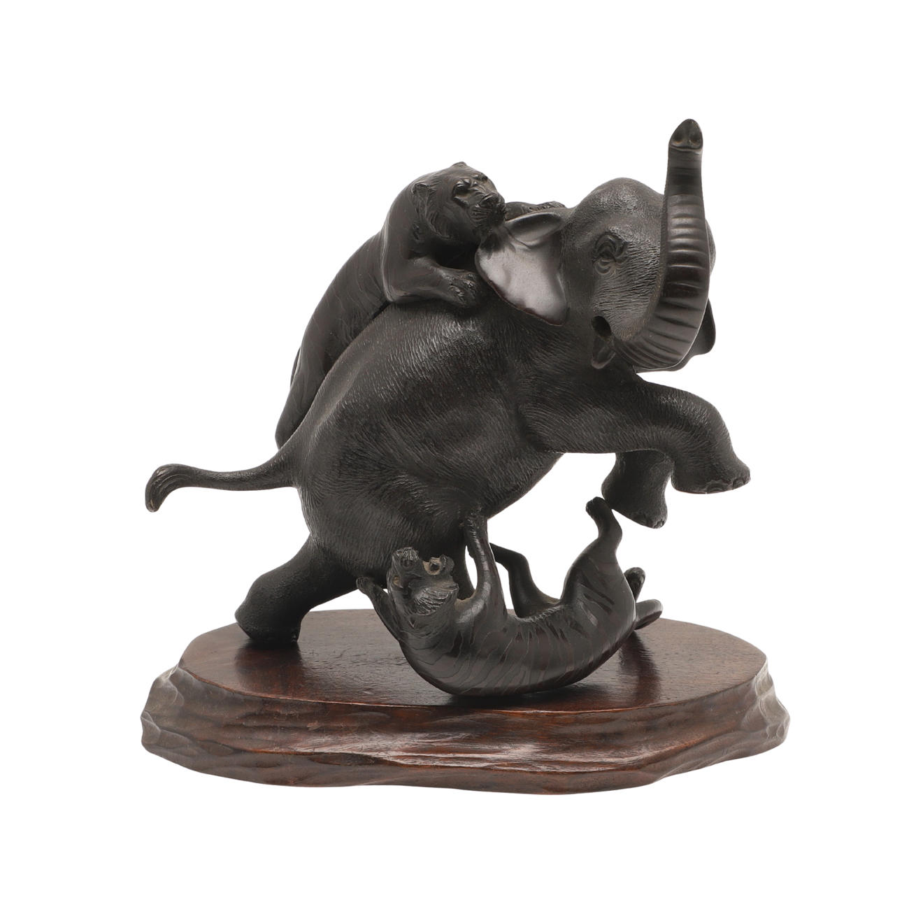 JAPANESE BRONZE ELEPHANT & TIGER GROUP.