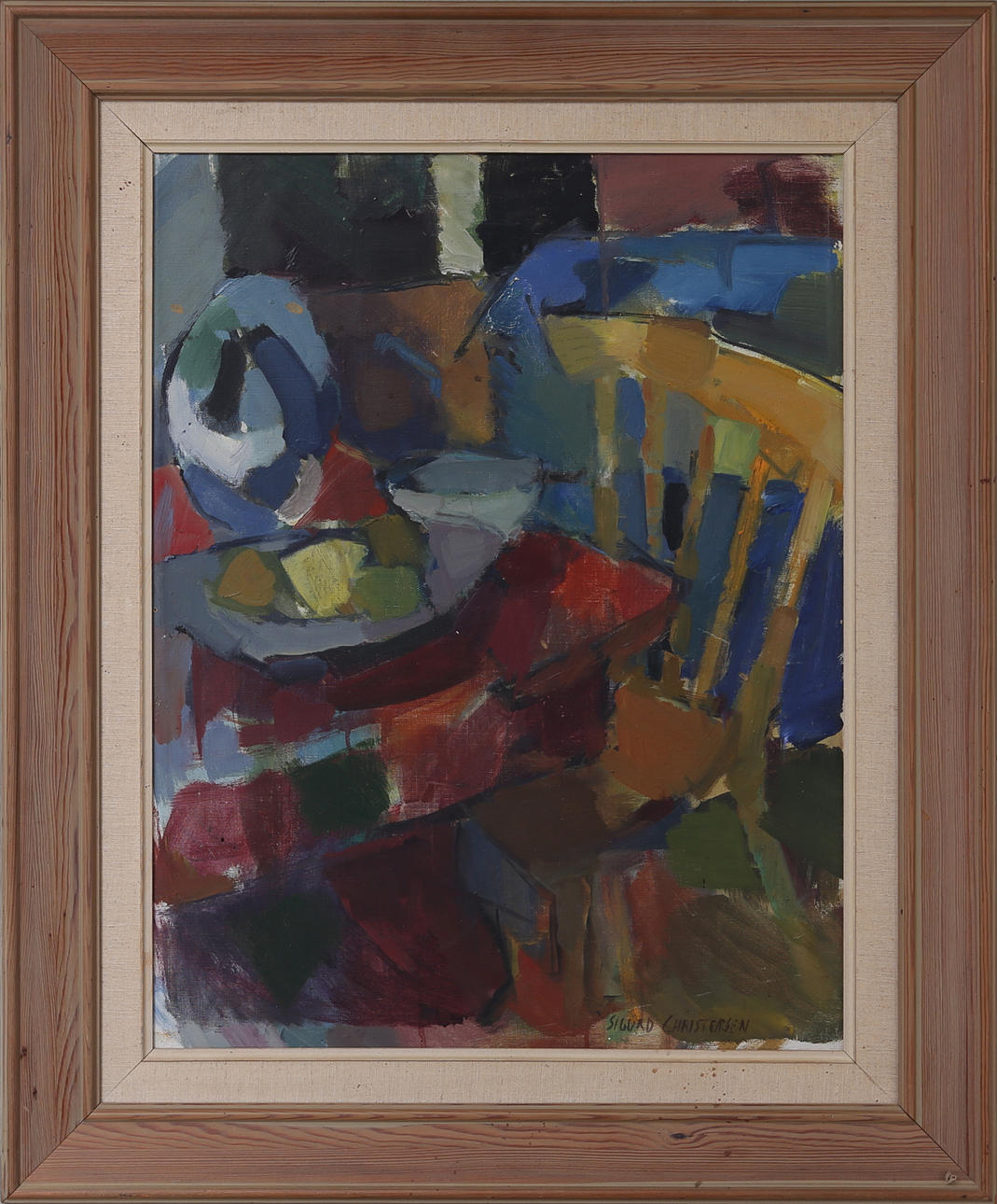 SIGURD CHRISTENSEN. Interiörmotiv, olja på duk, signerad.