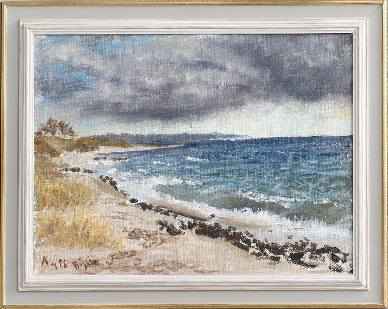 KAJ PERSSON "KAJ PÅ HÖJDA". Kustlandskap. Olja på duk, signerad.