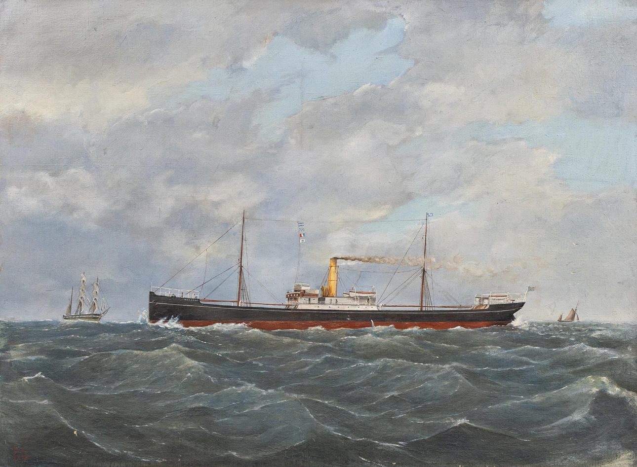 OIDENTIFIERAD KONSTNÄR. Dampfschiff, Oja auf Leinwand, erste Hälfte des 20. Jahrhunderts, undeutlich signiert.