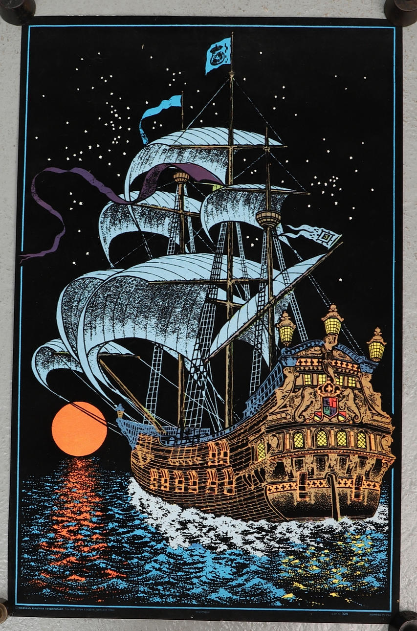 PLANSCH, i sammet, piratskepp, 1980-tal.