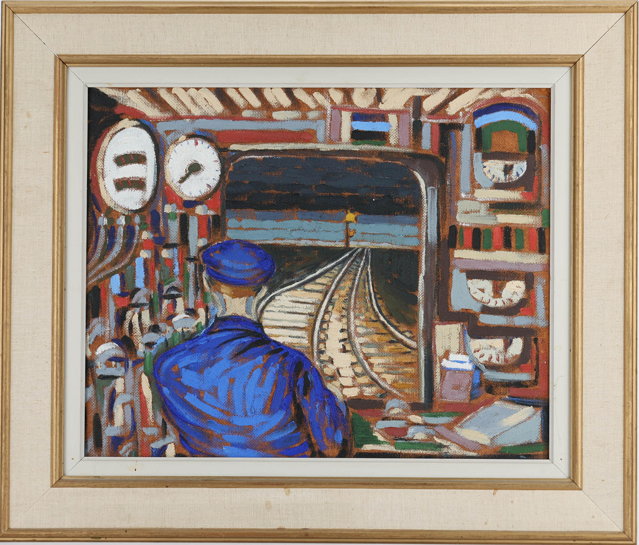 OIDENTIFIERAD KONSTNÄR. Train driver, oil on panel, signed.