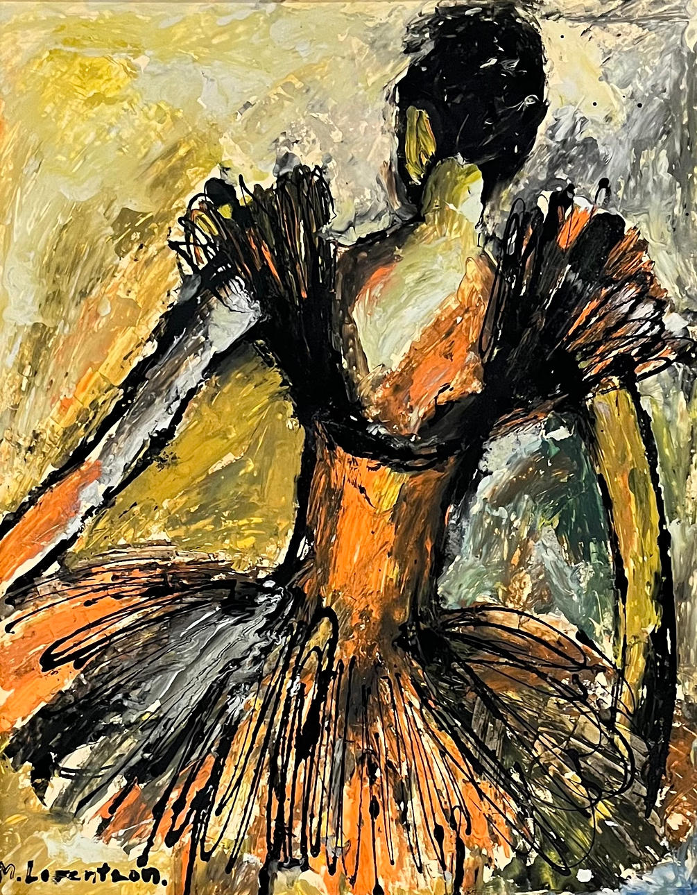 MONICA LORENTZON. Ballerina. Oil on panel, signed M. Lorentzon.