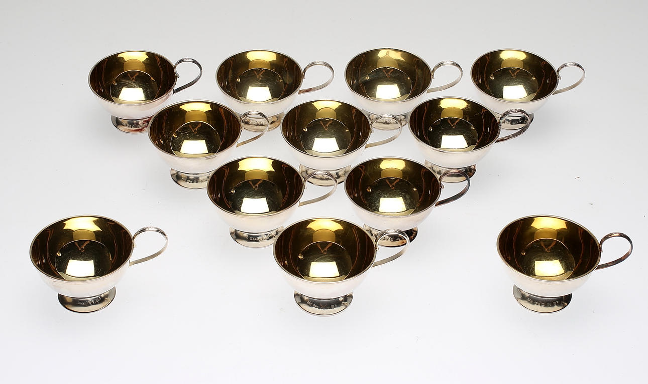 SUPKOPPAR, 12 st, silver, vikt ca 396 gram.