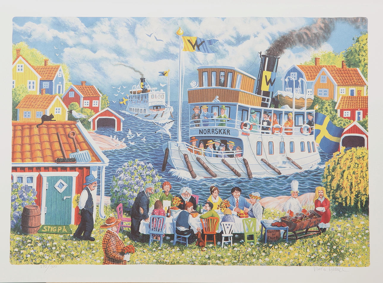 MATS HÅRDELL. Fest i skärgården, färgserigrafi 242/300, signerad.