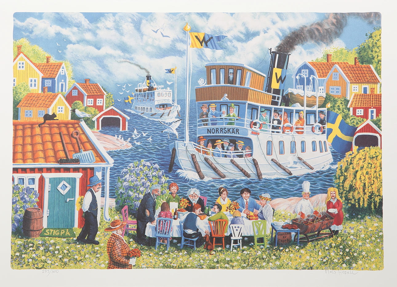 MATS HÅRDELL. Fest i skärgården, färgserigrafi 243/300, signerad.