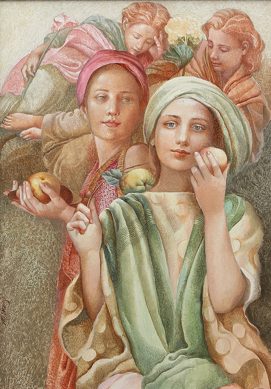 MIGUEL VICENS RIERA. Unga människor med frukt.