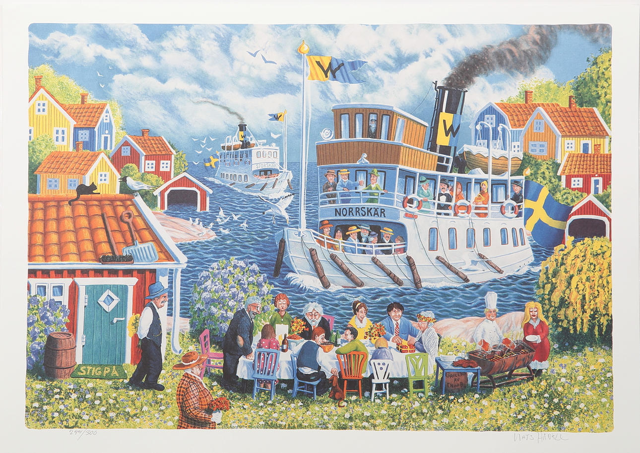 MATS HÅRDELL. Fest i skärgården, färgserigrafi 244/300, signerad.