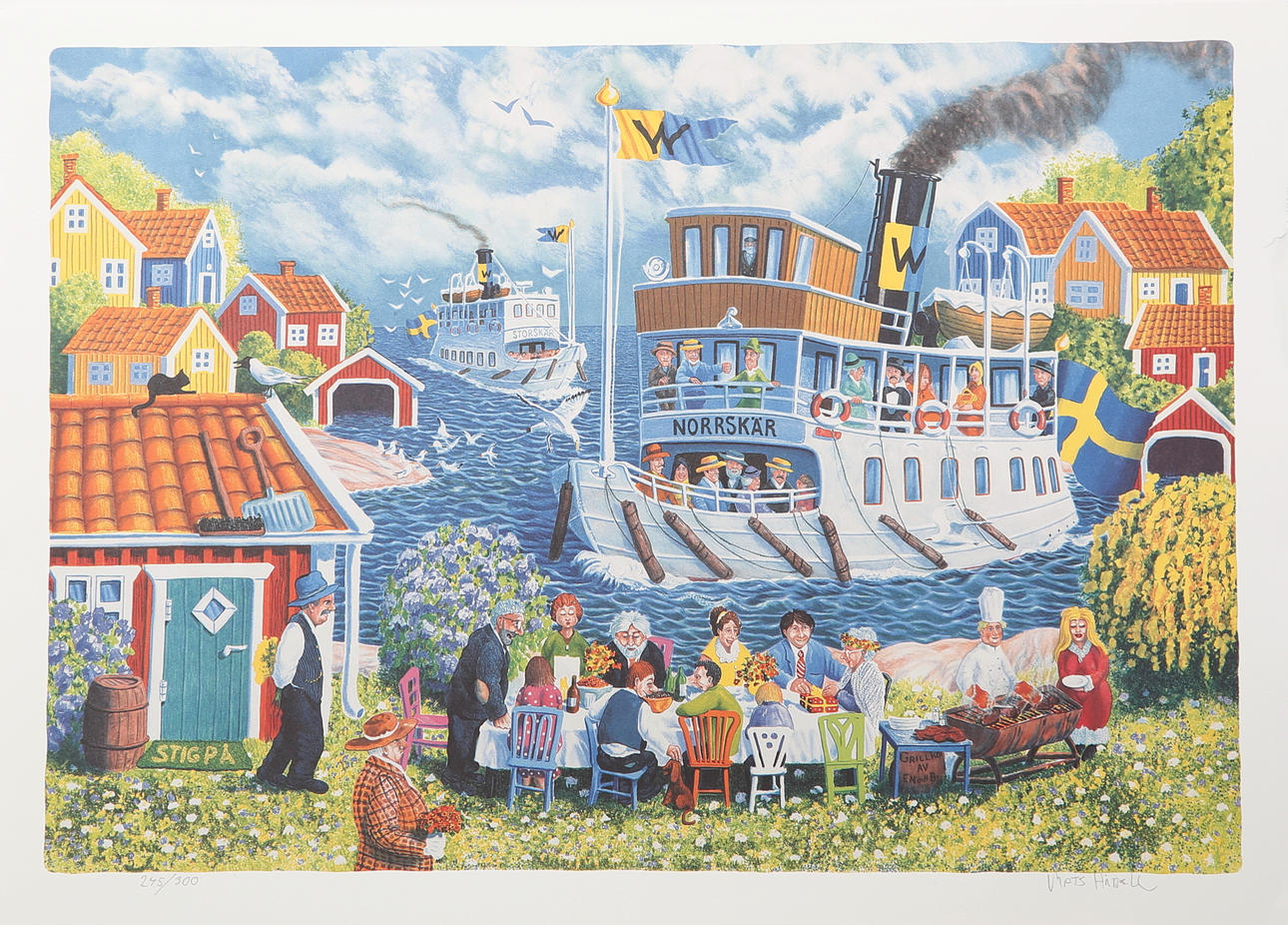 MATS HÅRDELL. Fest i skärgården, färgserigrafi 245/300, signerad.