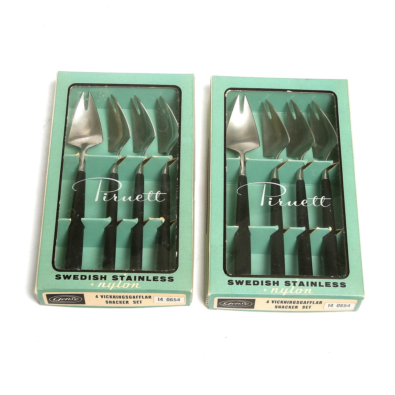 BESTICK, 8 st. Vickningsgafflar, "Piruett", Pierre Forsell, Gense, 1955.