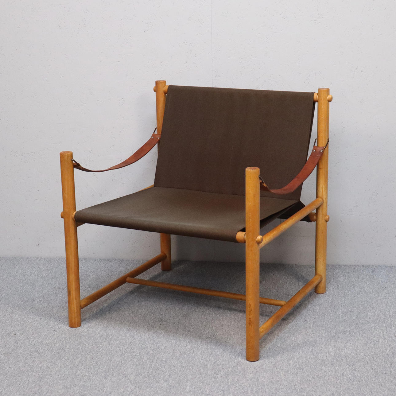 Lænestol, safari model, træramme med tekstil.