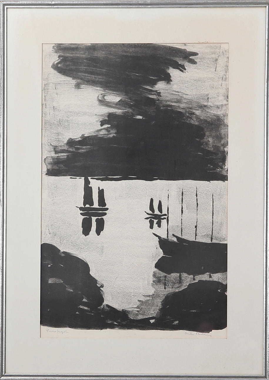 GUSTAV RUDBERG. Litografi, kustmotiv, Provtryck, signerad Gustav Rudberg.