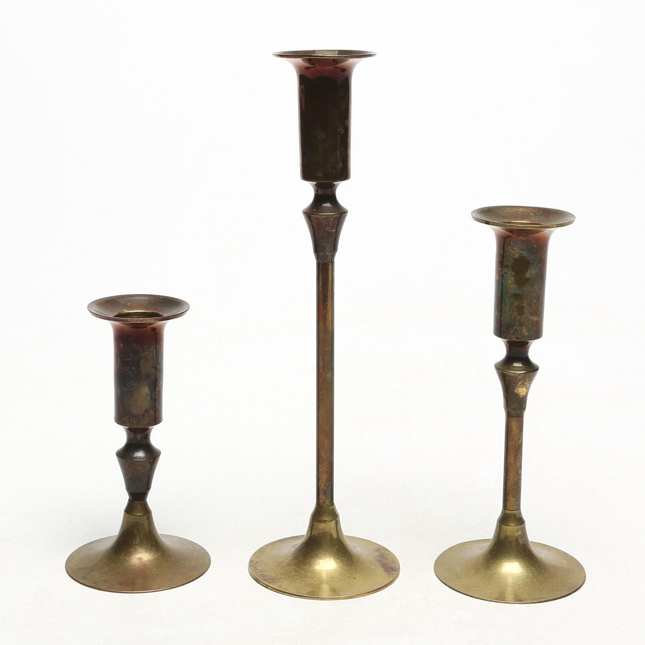 LYSESTAGER, 3 stk, messing, forskellig højde.