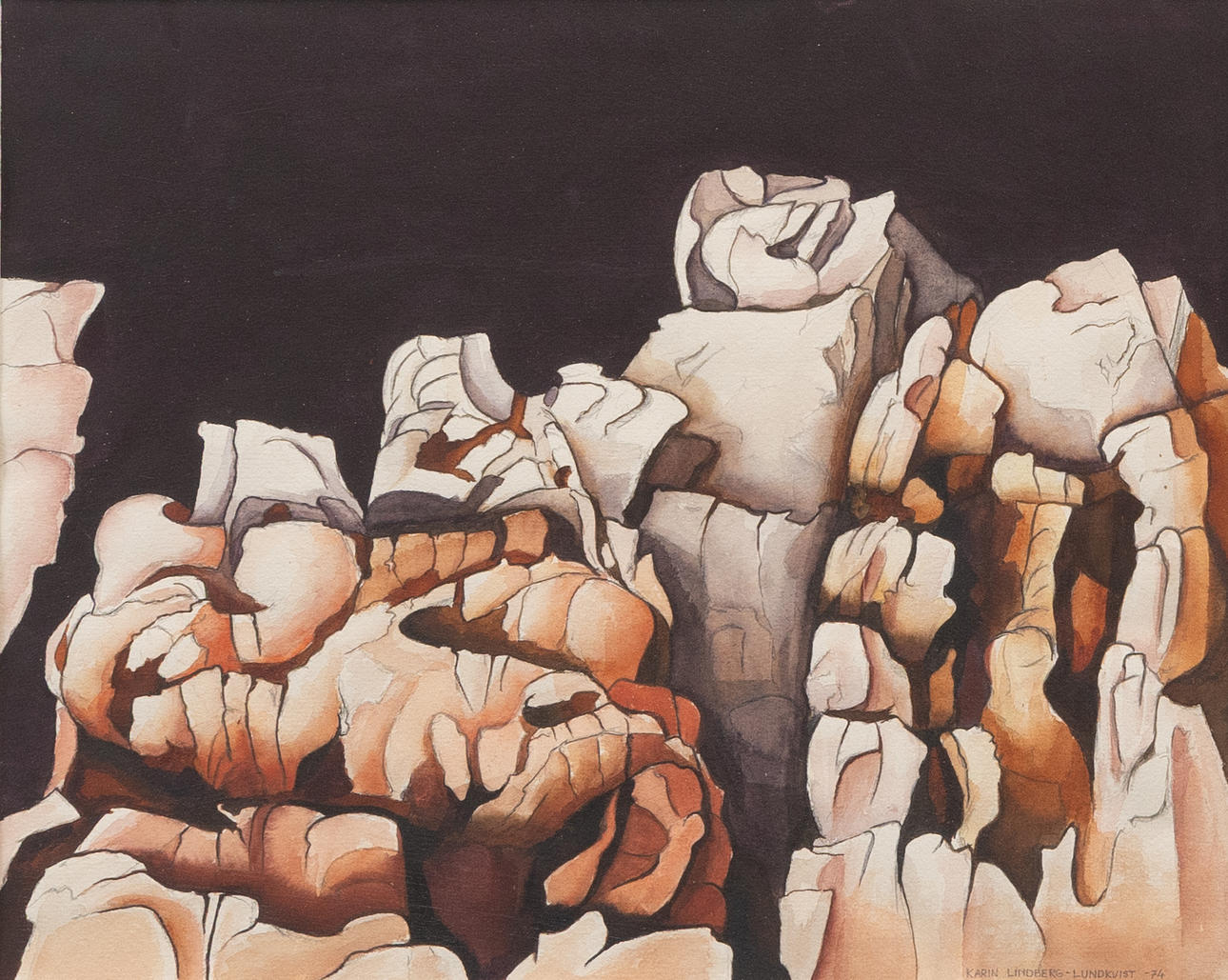 KARIN LINDBERG-LUNDKVIST (FÖDD 1926). Composition, watercolour, signed and dated -74.