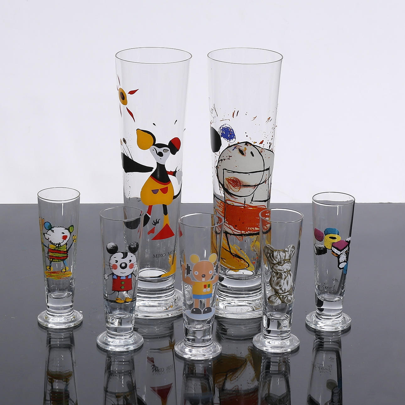 LASSE ÅBERG, ölglas samt snapsglas, 7 st, signerade.