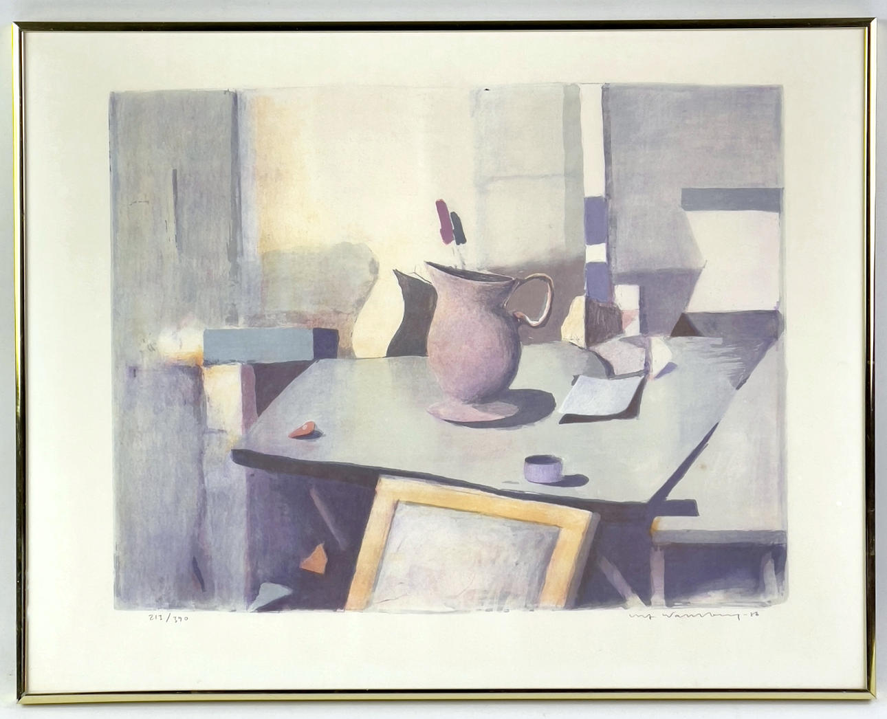 ULF WENNBERG. Color lithography. Jug on table, signed, dated -86 and numbered 213/390.
