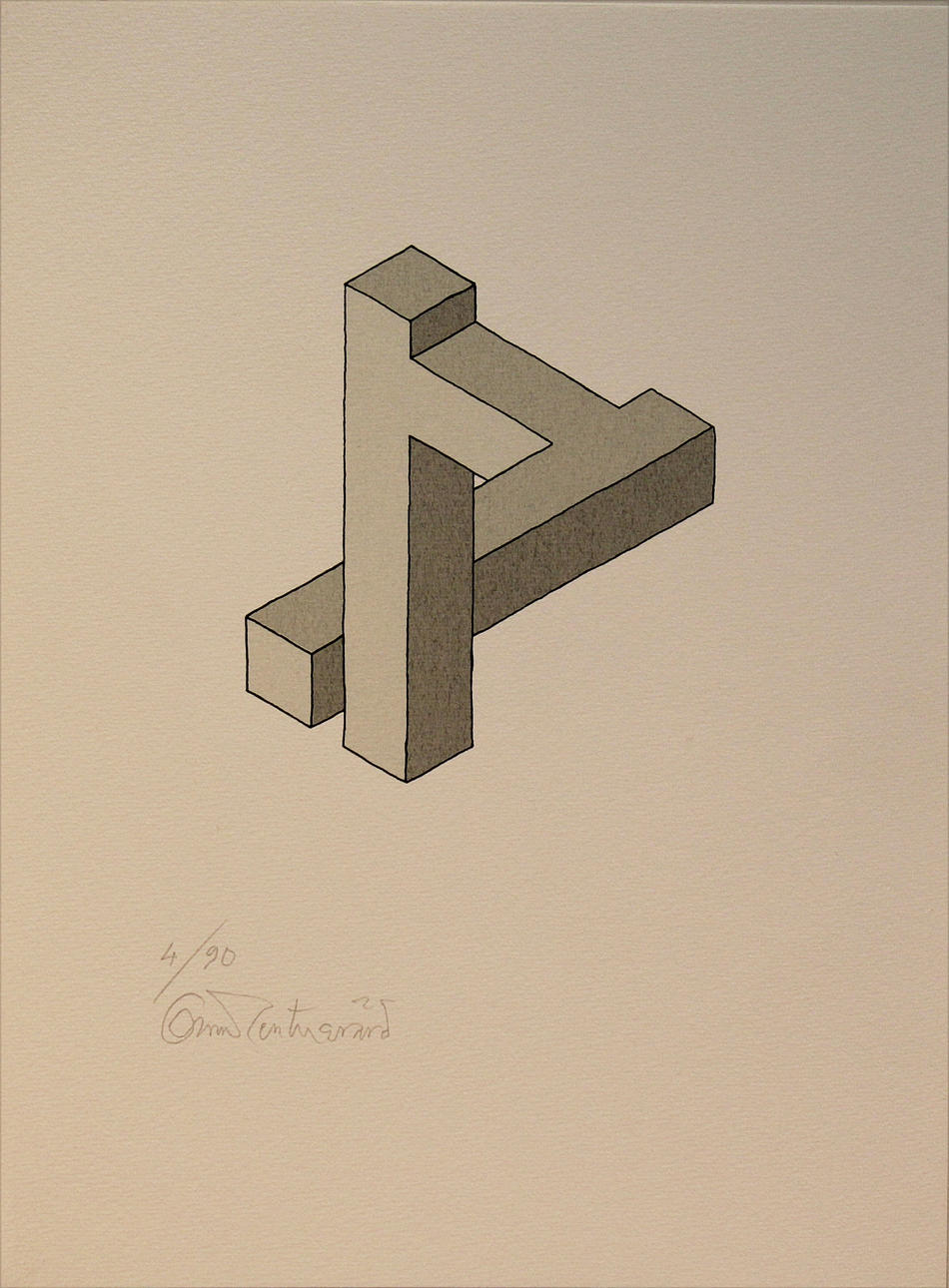 OSCAR REUTERSVÄRD. Omöjlig figur. Färglitografi. Signerad. 4/90.