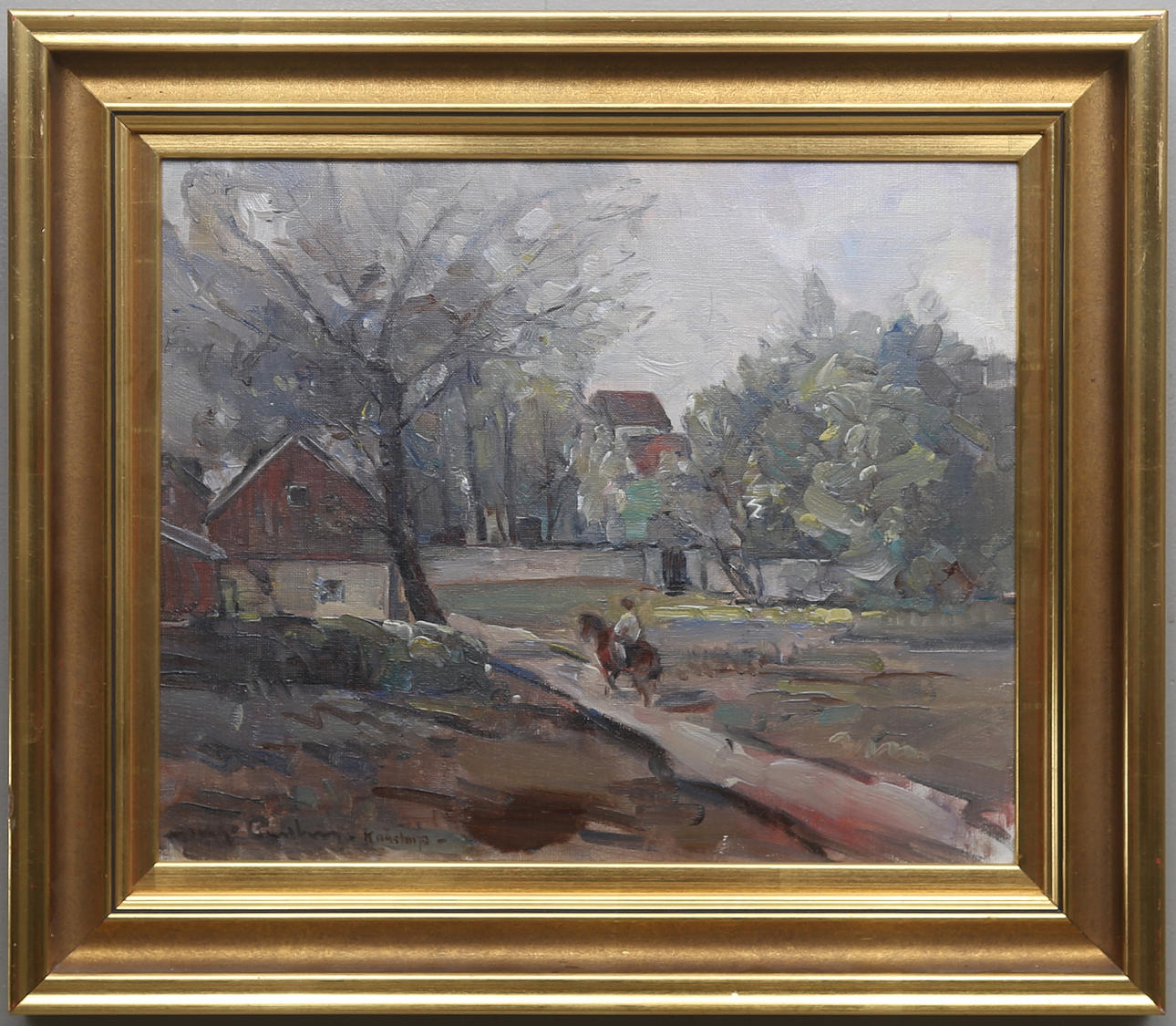 HUGO CARLBERG. "Knutstorp". Olja på pannå, signerad.