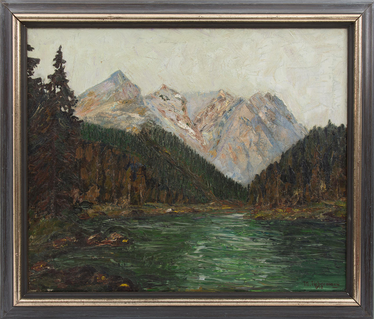 UNBEKANNTER KÜNSTLER. bergslandskap, attribut Liebermann.