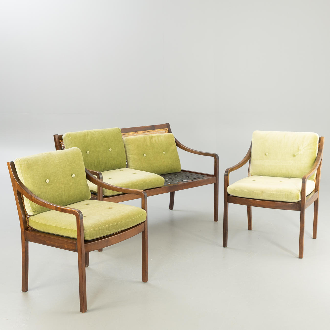 two-seater + two armchairs, wicker, Germany, 1960s (3).