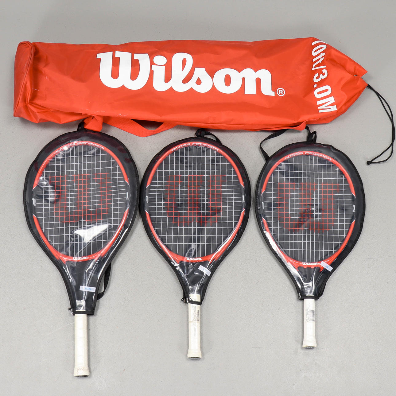 WILSON Tennisnät samt 3 racketar, Roger Federer Junior.
