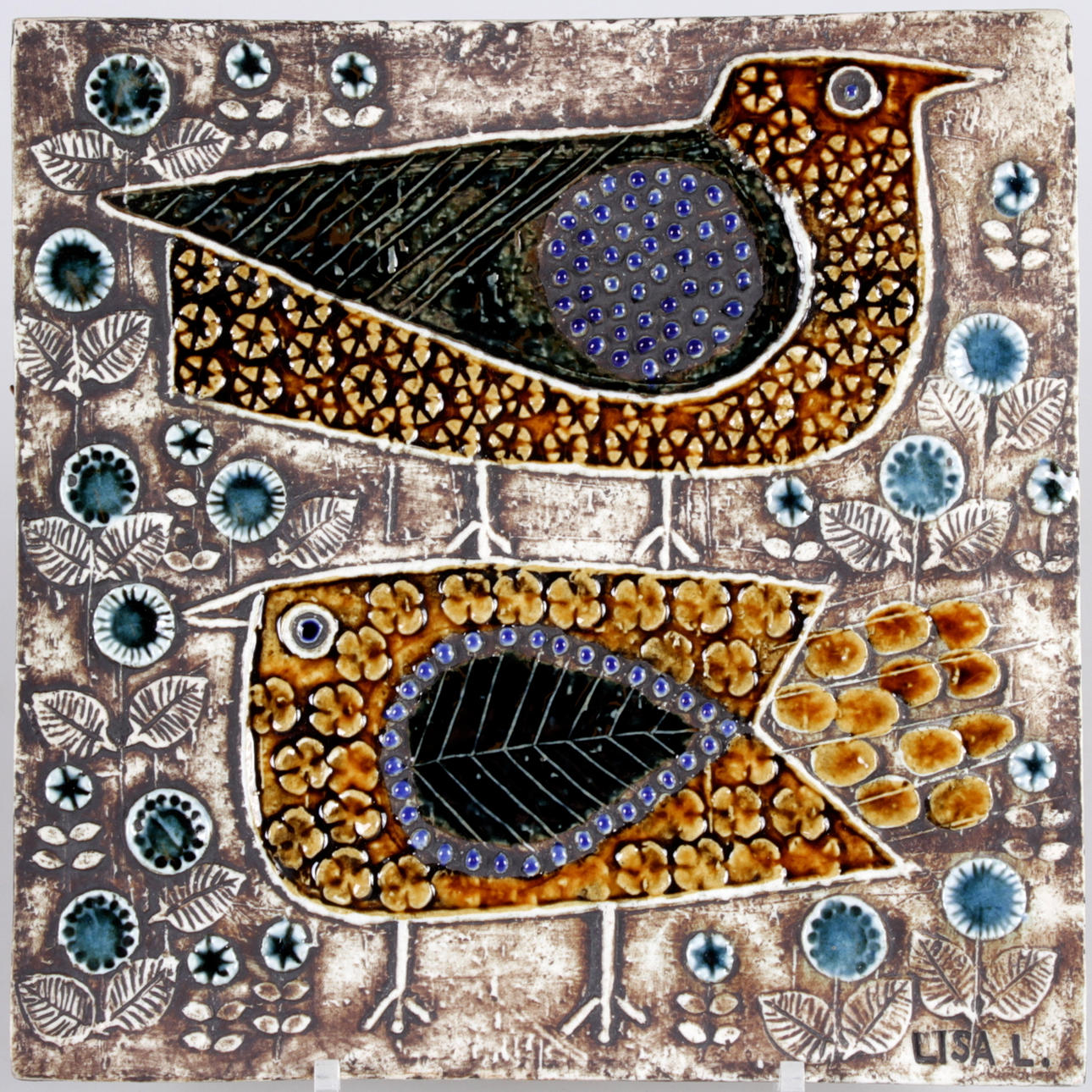 VÄGGPLAKETT, stengods, fåglar, Lisa Larson, Gustavsberg.