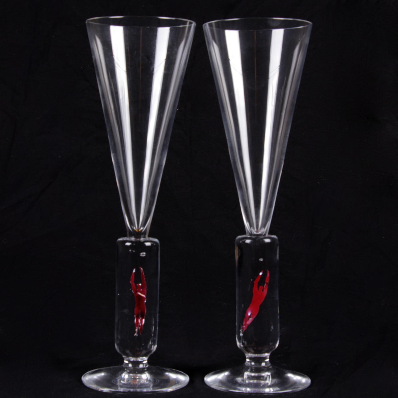 CHAMPAGNEGLAS, ett par, "Millenium", Bertil Vallien, Kosta Boda.