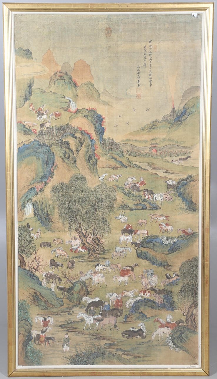 LARGE CHINESE PAINTING ON CANVAS.