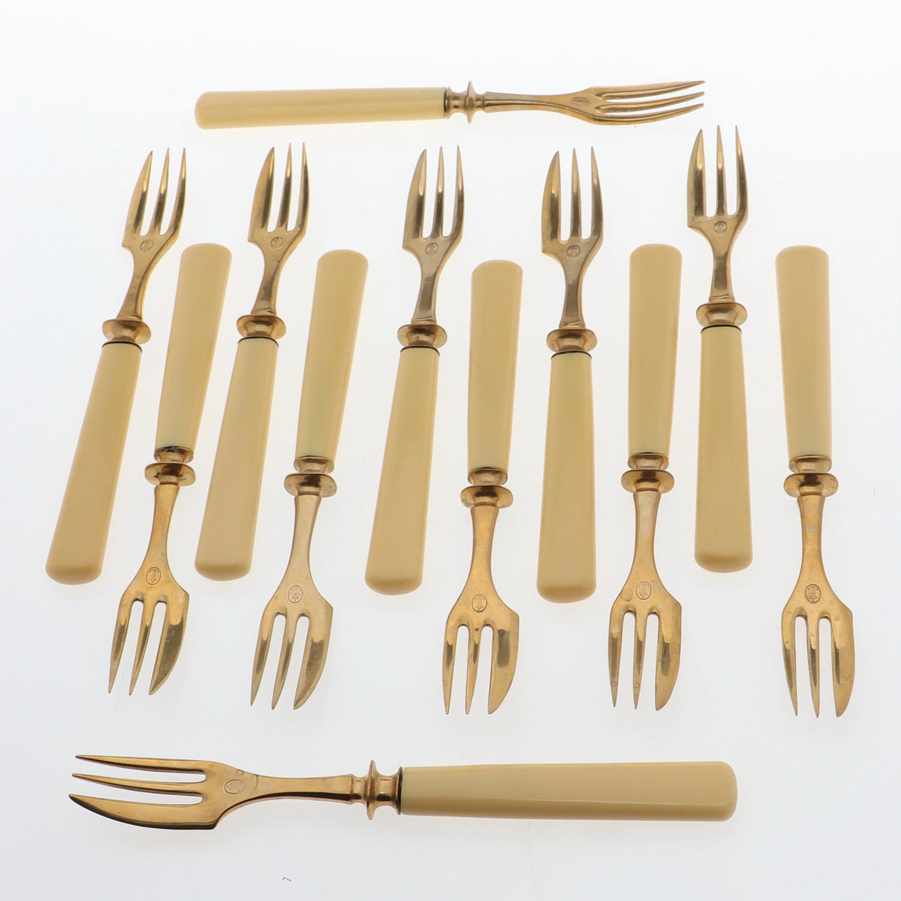 DESSERT FORKS, 12 pcs, brass & bakelite, Eskilstuna.