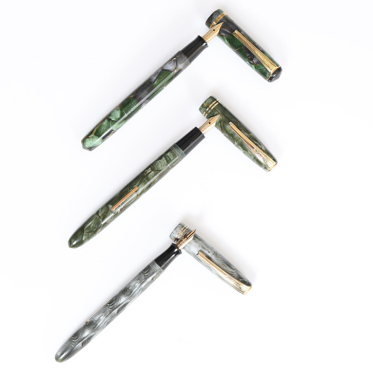 THREE BURNHAM FOUNTAIN PENS (3).