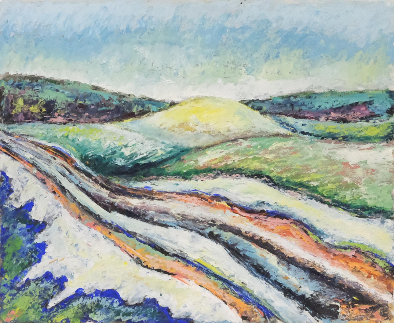 OIDENTIFIERAD KONSTNÄR. OLJA PÅ PANNÅ. LANDSKAP.