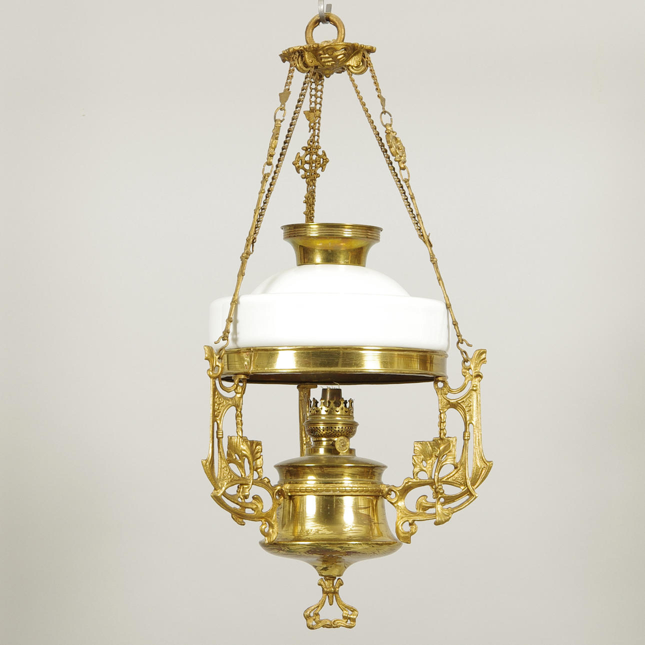TAKLAMPA, mässing/glas/förgylld metall, jugend.