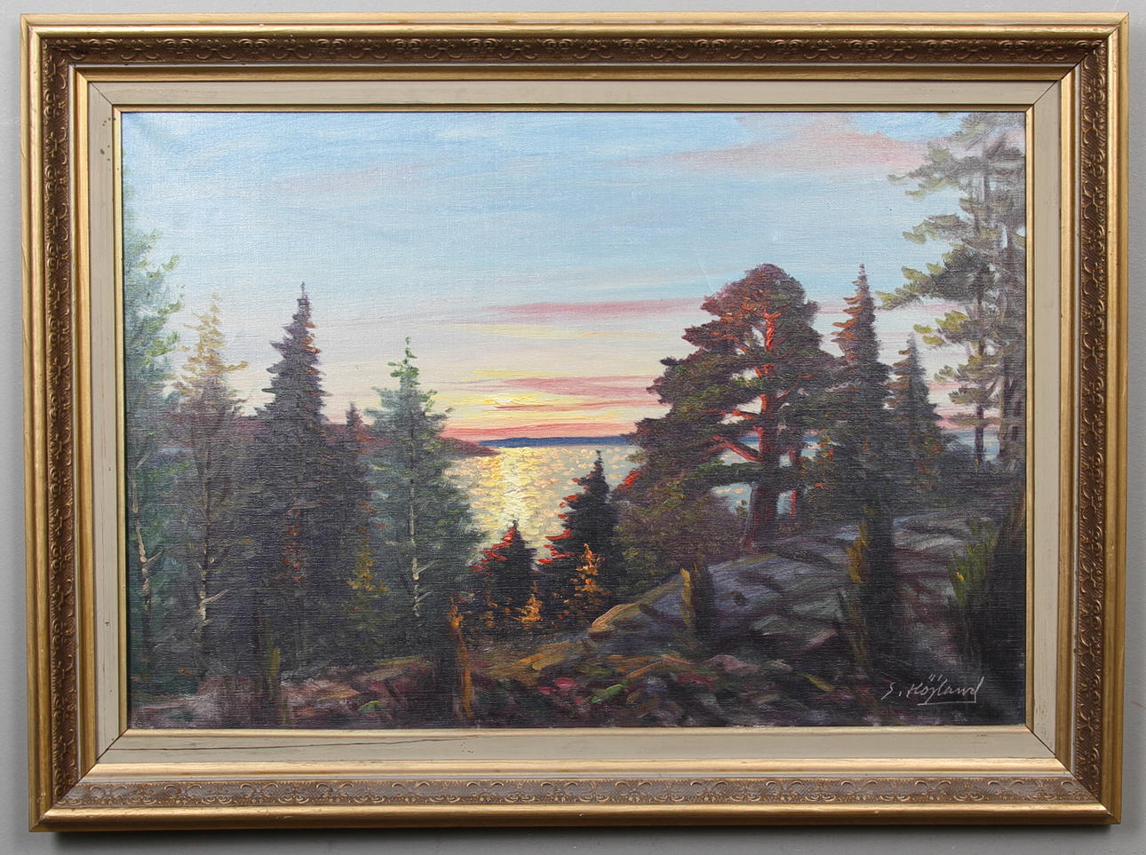 S. HÖJLAND. 2 st, landskap med vattendrag.