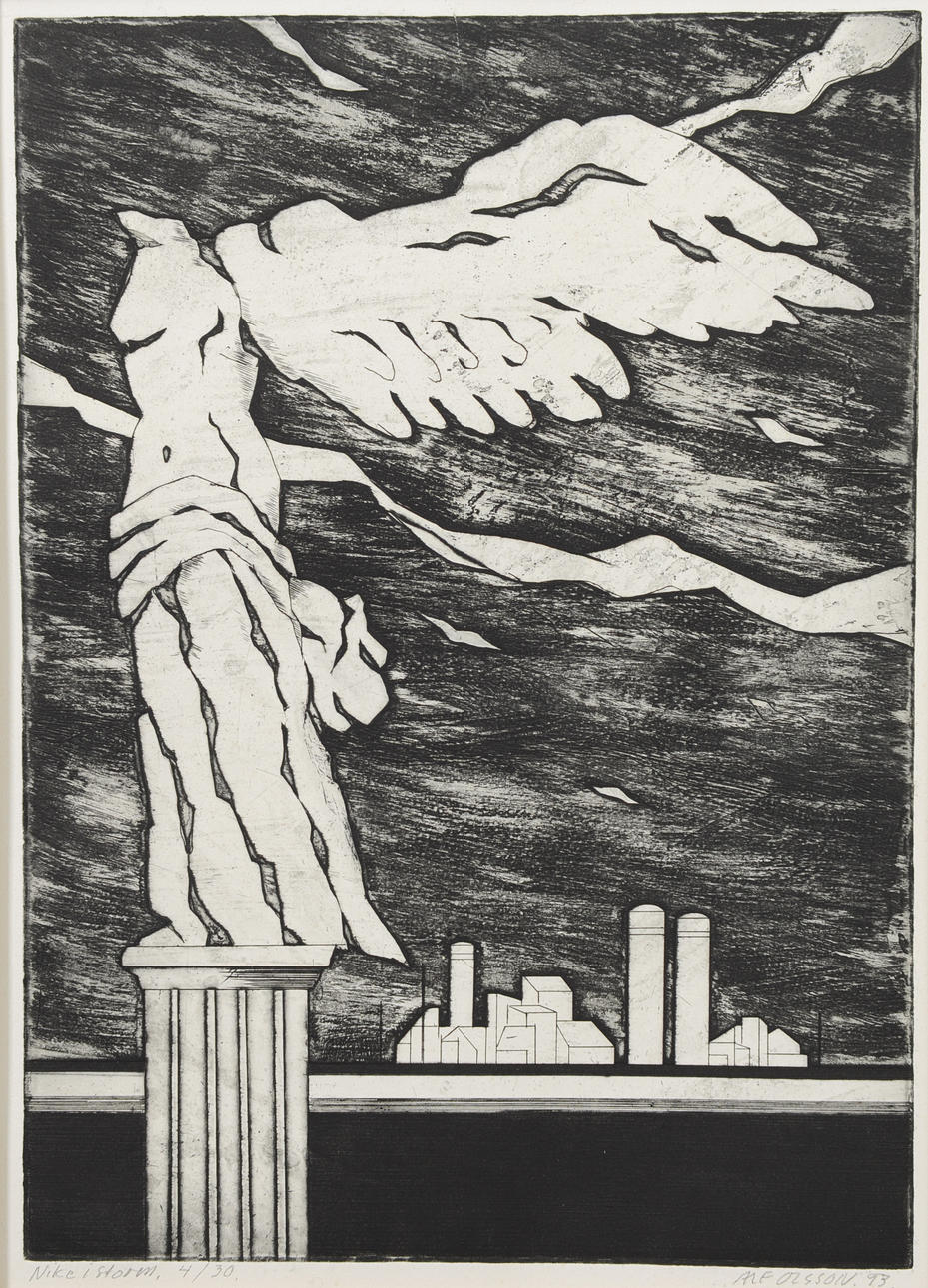 ALF OLSSON. 'Nike in storm', etching, signed and numbered.