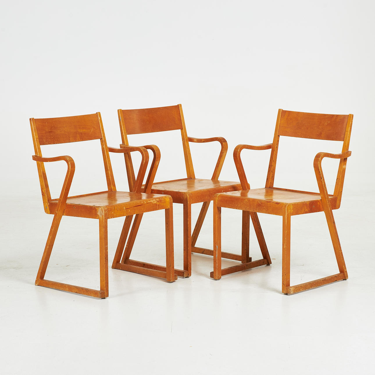 ARMCHAIRS, 3 pcs., marked Svenska Möbelfabrikarna Bodafors, stackable.