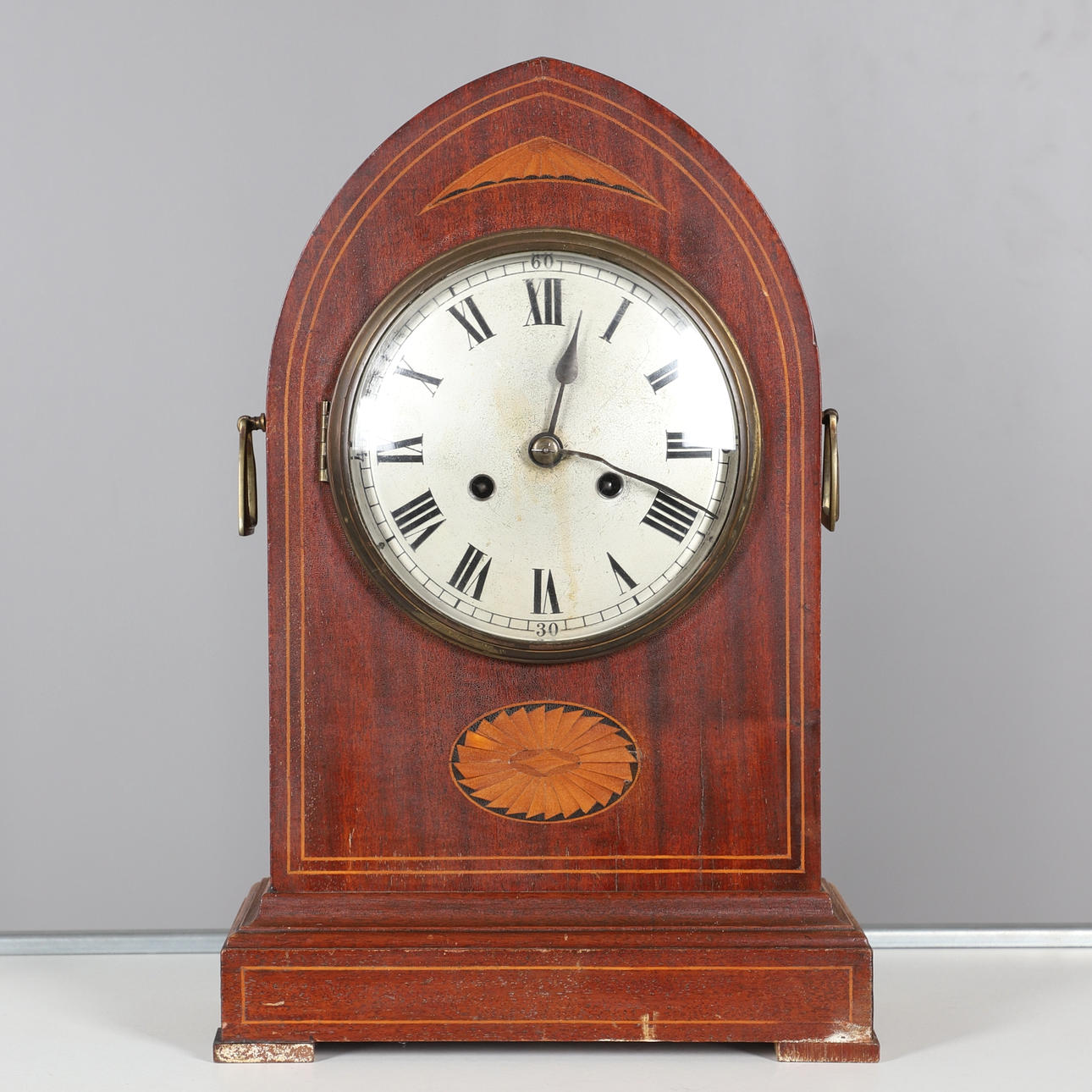 LARGE EDWARDIAN INLAID MANTLE CLOCK.