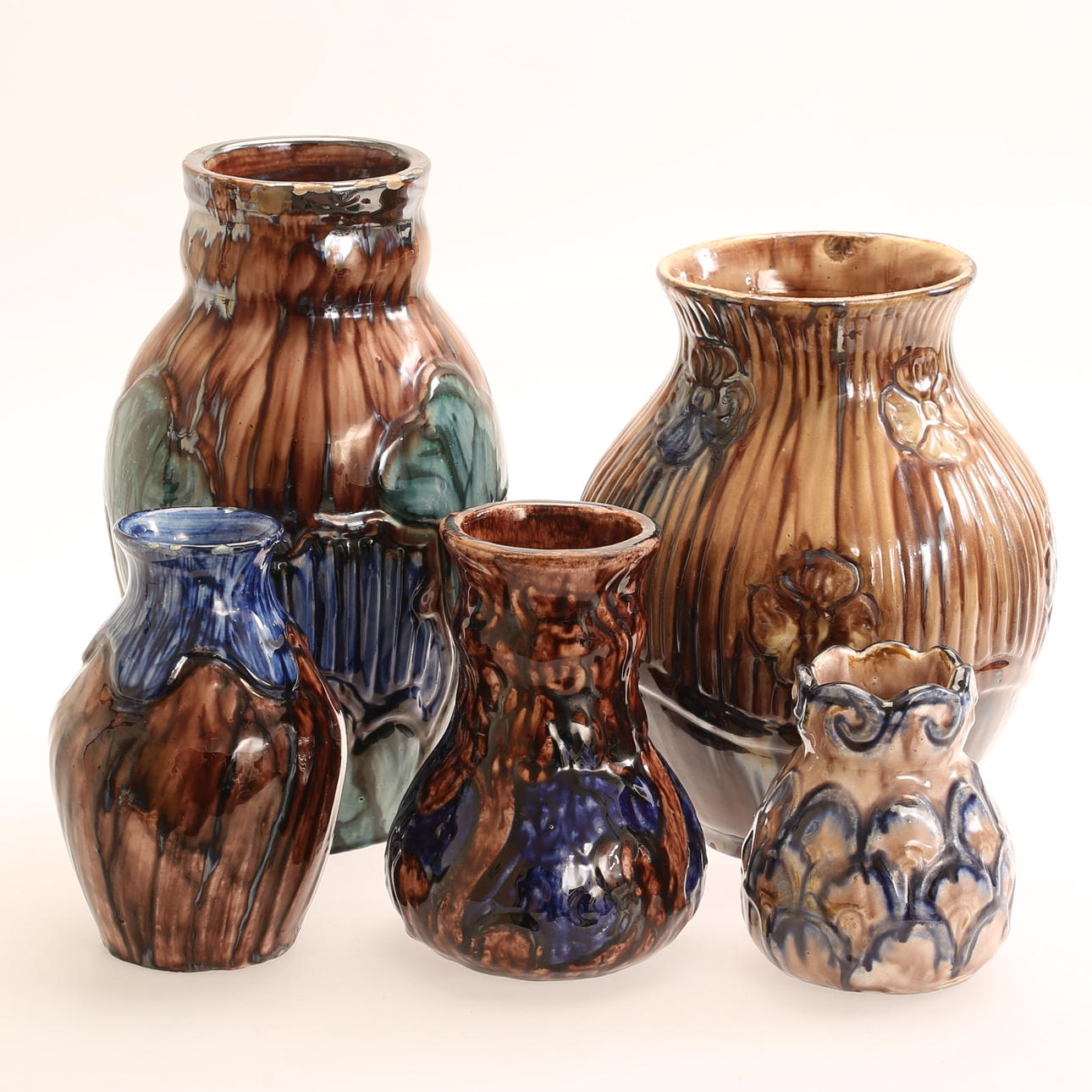 5 keramiske vaser, Roskilde lervarefabrik, Danmark.
