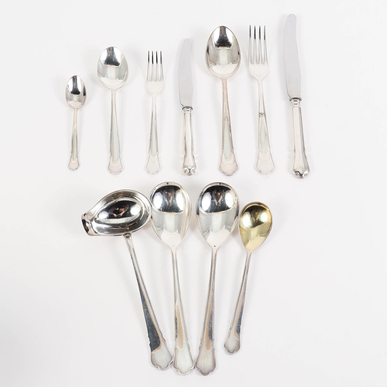 SPISESTIK nysølv, model Chippendale.