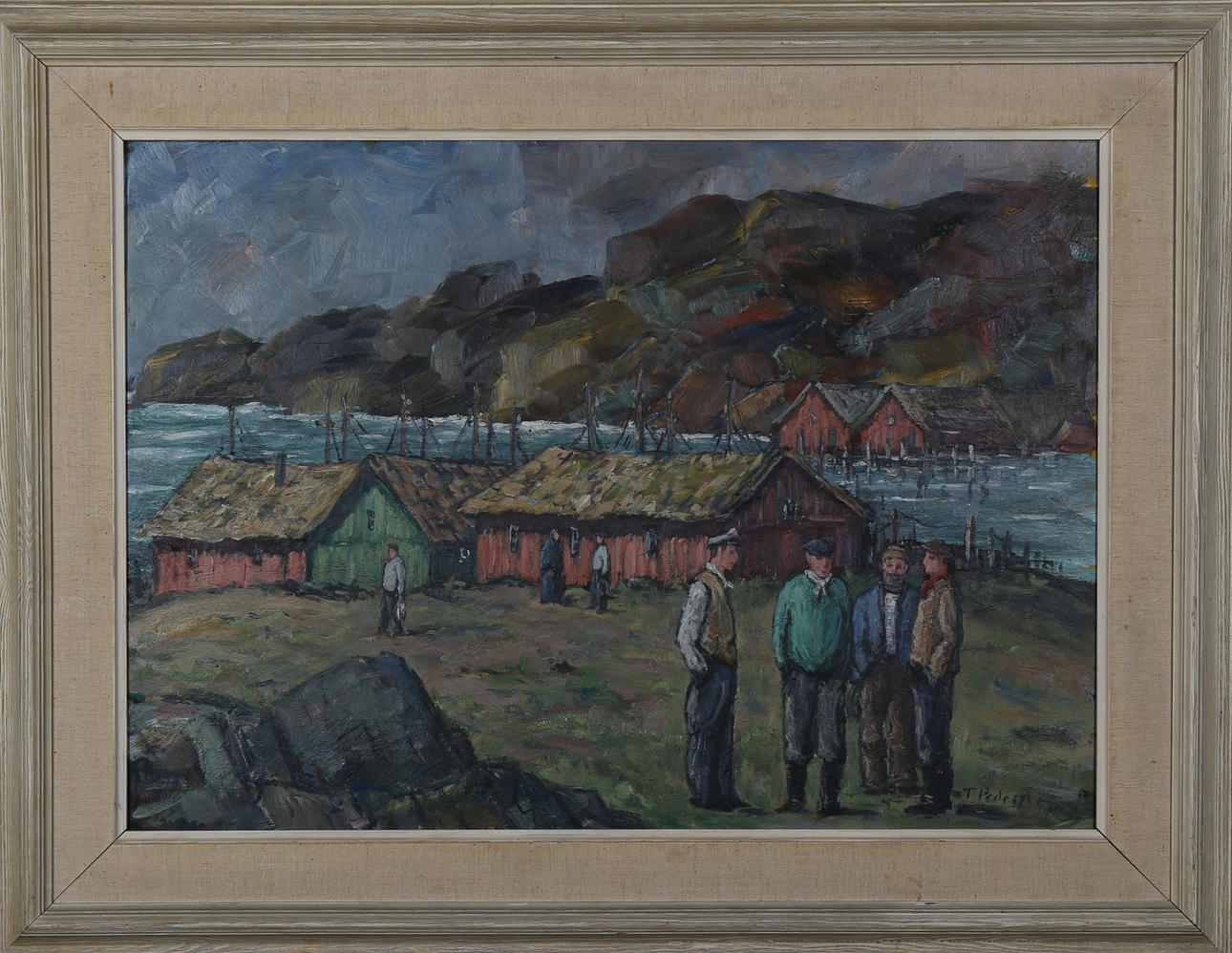 OIDENTIFIERAD KONSTNÄR. Fiskare II, Bohuslän, Olja på pannå, signerad T Pedersen.