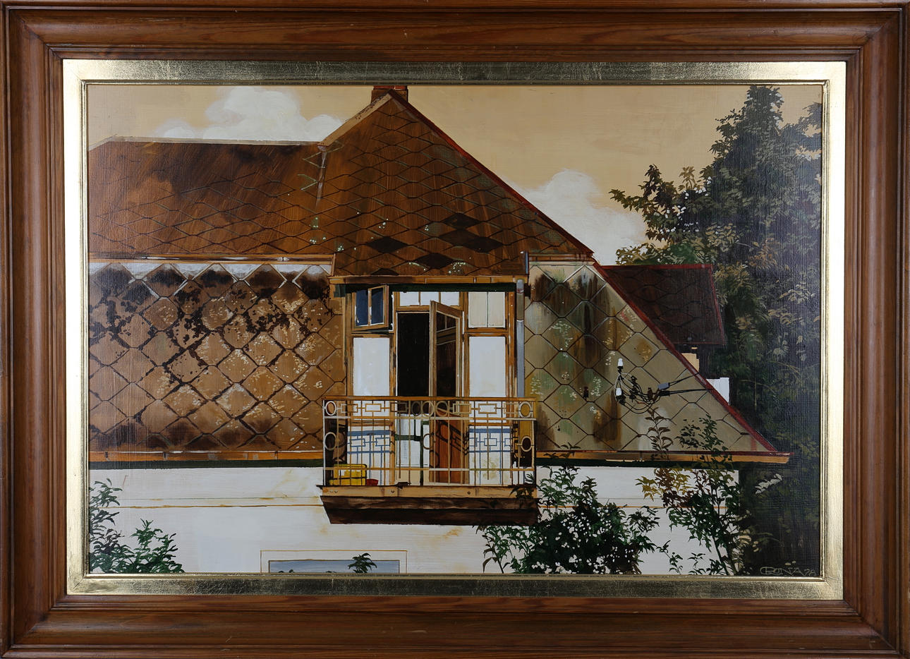 LARS CRONA. Husgavel, olja på pannå, signerad C Crona och daterad -78.