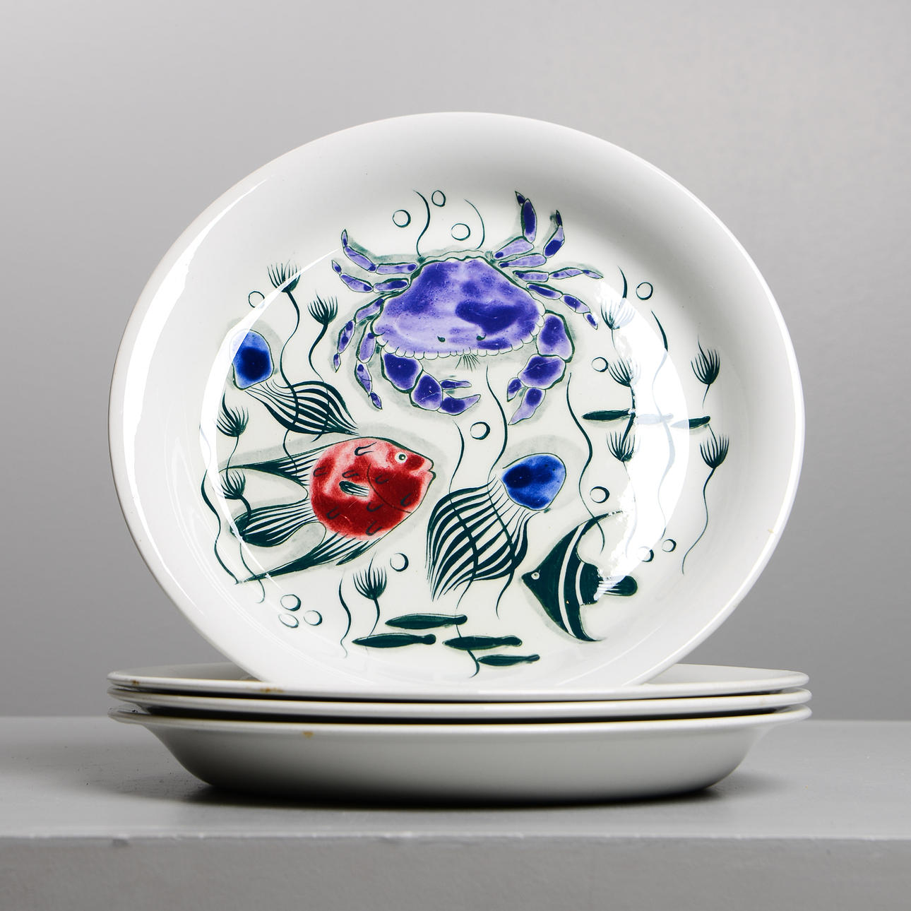 ANJA JUURIKKALA. Plates, 4 pcs, “Crayfish”, flintware, Arabia.