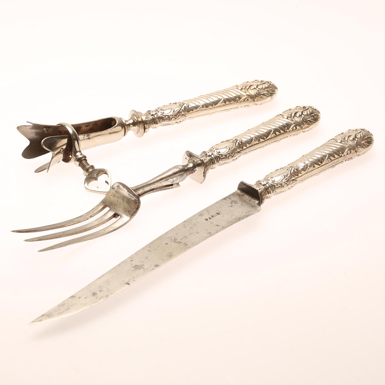 Trancherbestik, 3 dele, sølv, Frankrig, 1800-tallet.