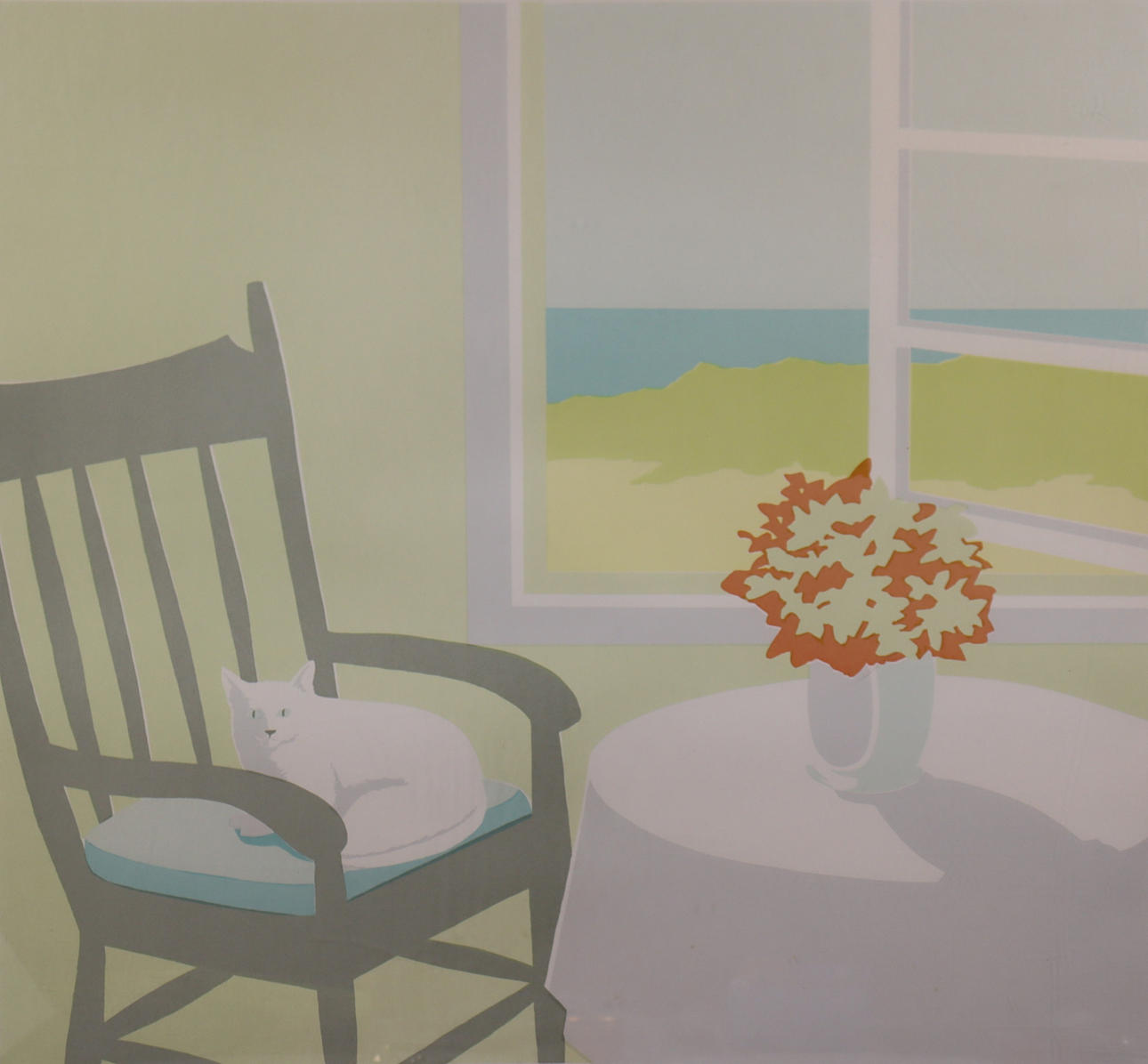 RALPH HÖGLUND, Lithografie, Katze im Stuhl.