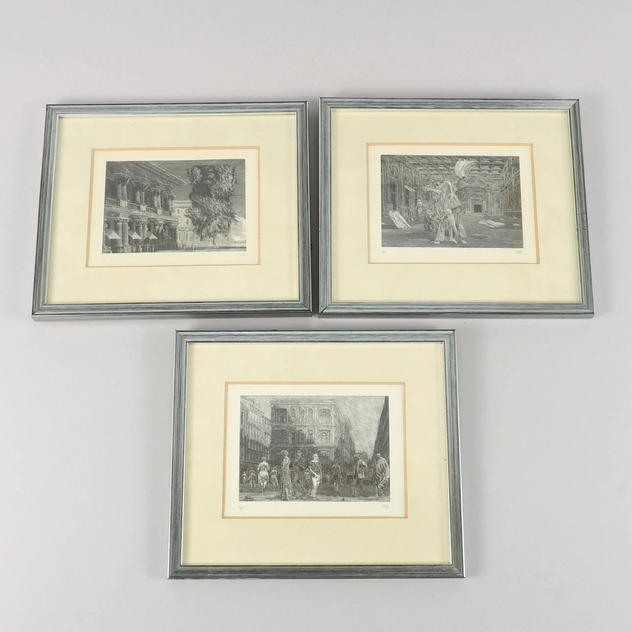 PALLE NIELSEN stentryck, 3 stycken, monogramsignerade.