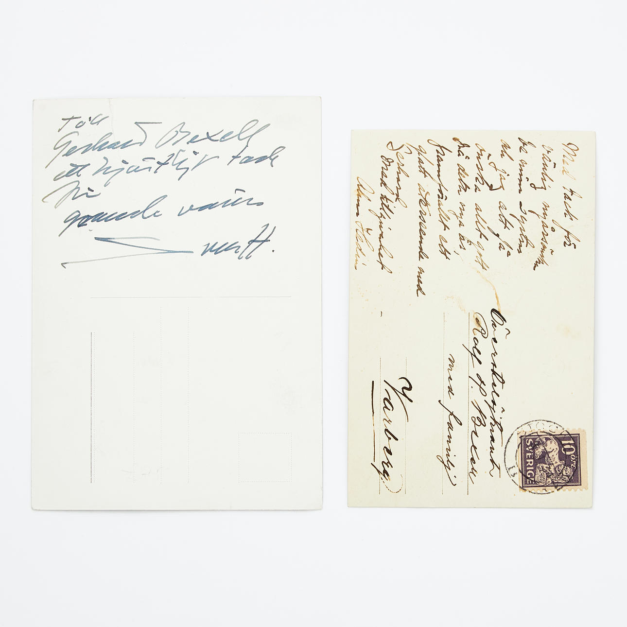 SVEN HEDIN, 2 SIGNED POSTCARDS, MY LIFE AS AN EXPLORER, 1925.