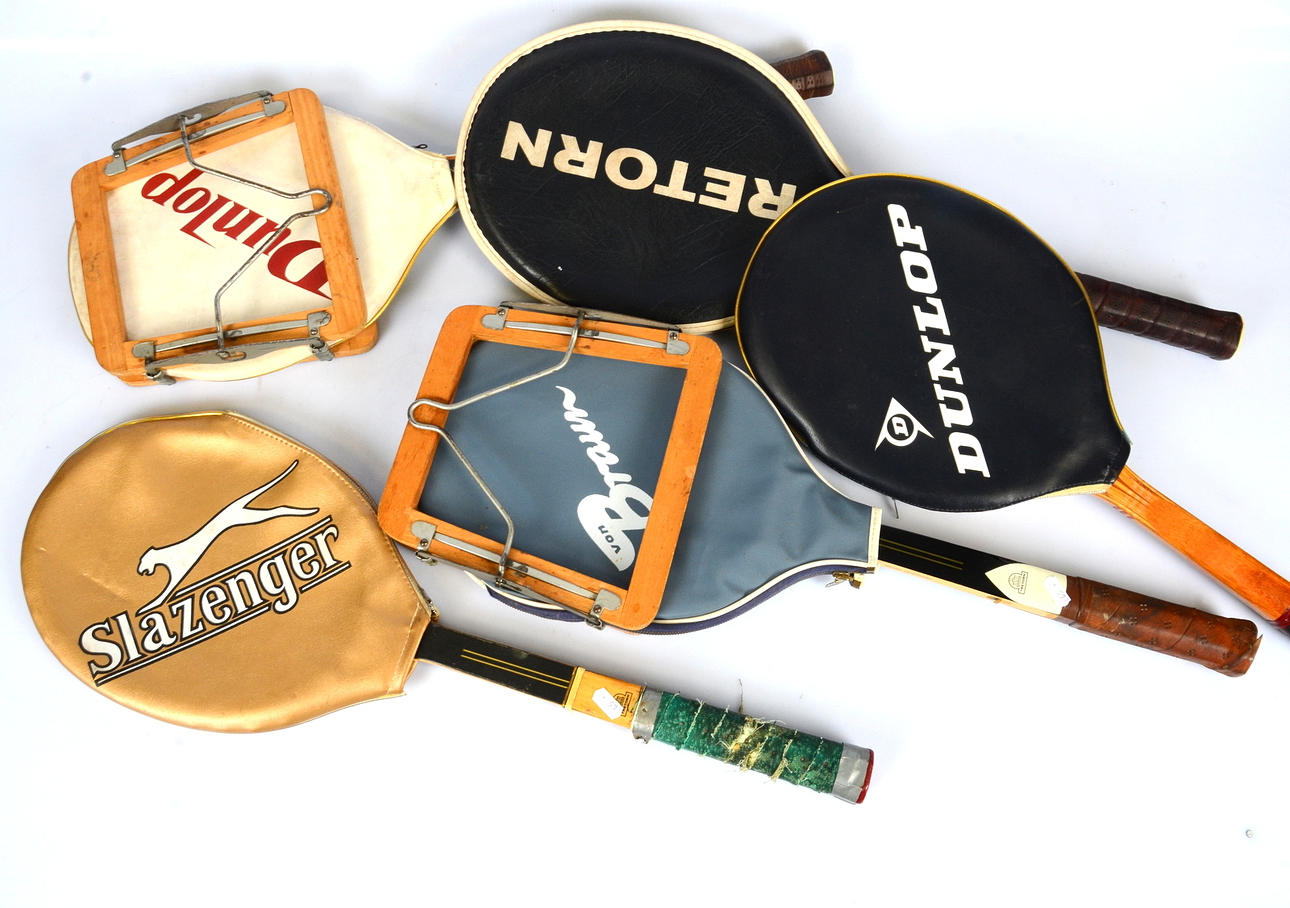 TENNISRACKET, 5-stycken, 1900-talets andra hälft.