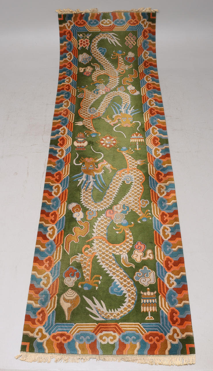 EIN TEPPICH, WOLLE, TIBETISCHER STIL, INDIEN, 1992.