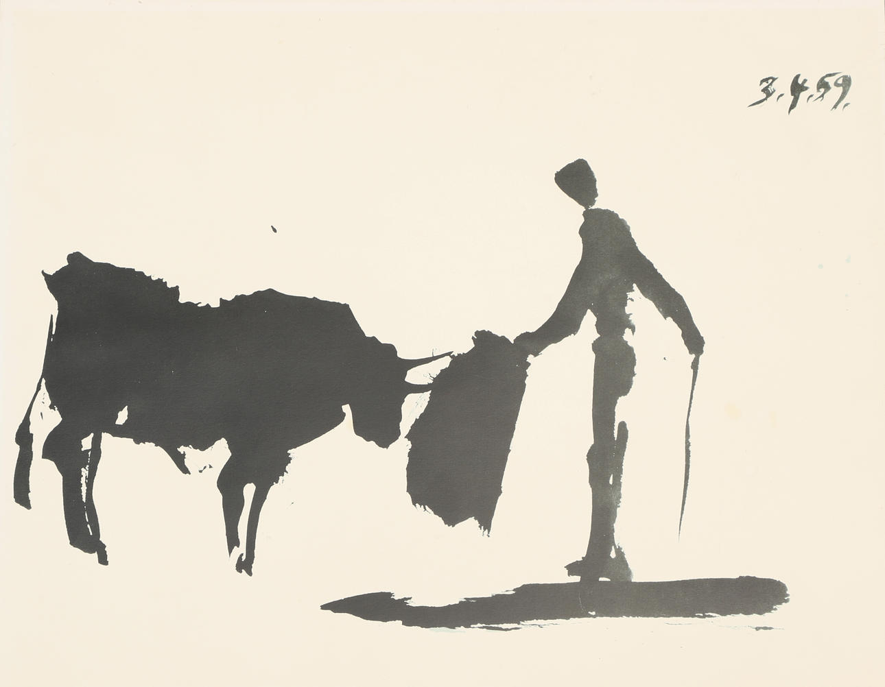 PABLO PICASSO. After, print, bull and bullfighter, unsigned, dated in print, Verkerke Reproducties BV, The Netherlands, 1980.