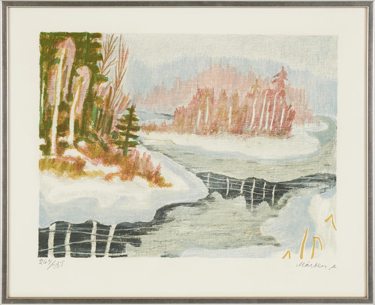 MÅRTEN ANDERSSON. Spring winter landscape, litogrfai, signed Mårten A, numbered 264/385.
