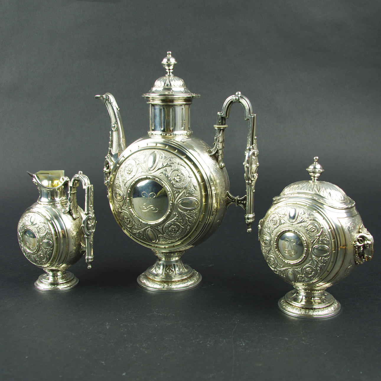 KAFFESERVIS, silver, L. Larsson, Stockholm, 1800-talets andra hälft.